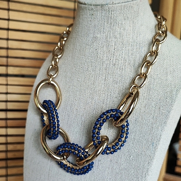 J. Crew Brushed Pewter Colored Prong Set Clear Rhinestone Link Chain Necklace - Picture 10 of 10